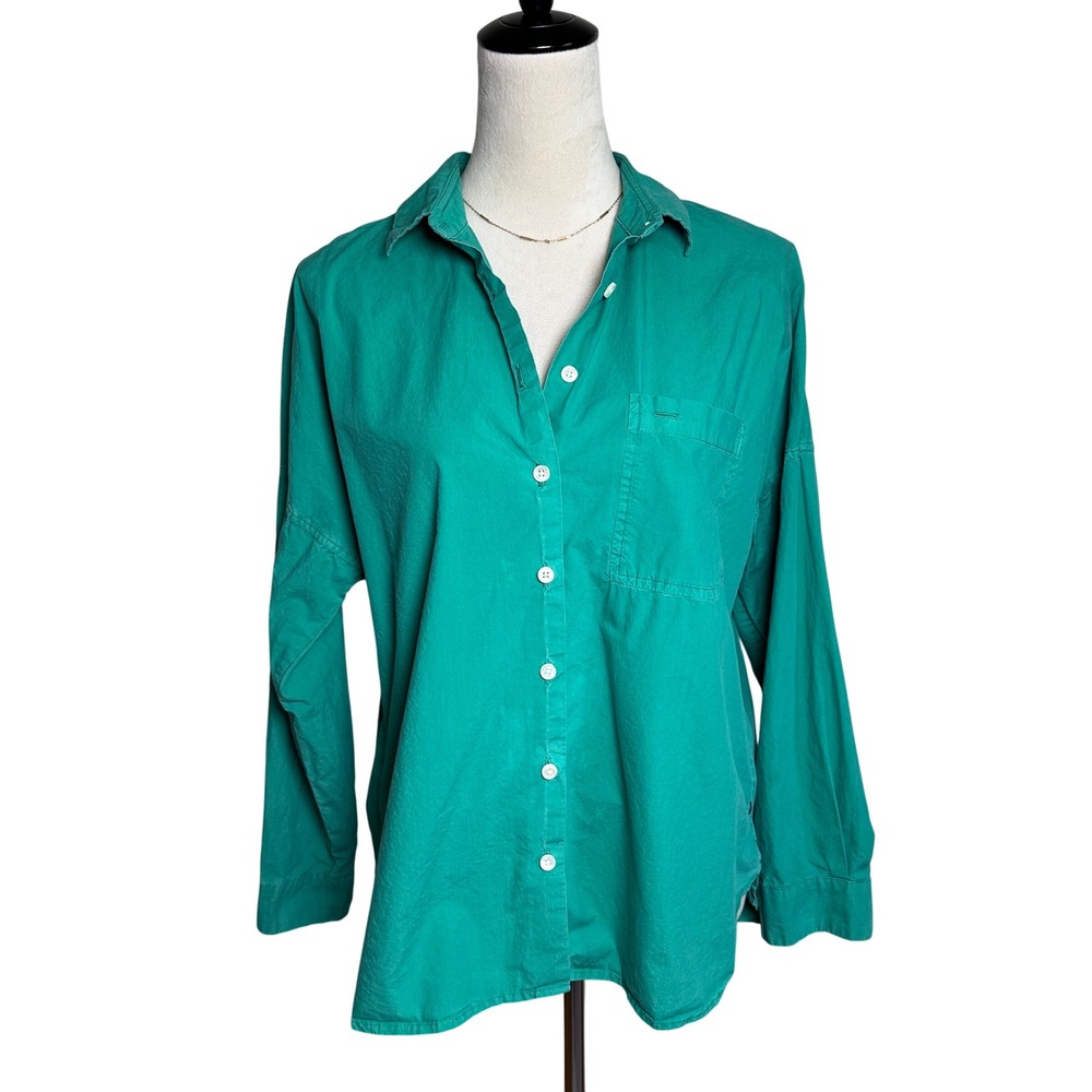 Alex Mill Wash & Go Kelly Green Cotton Button Down Shirt Womens Small Oversized